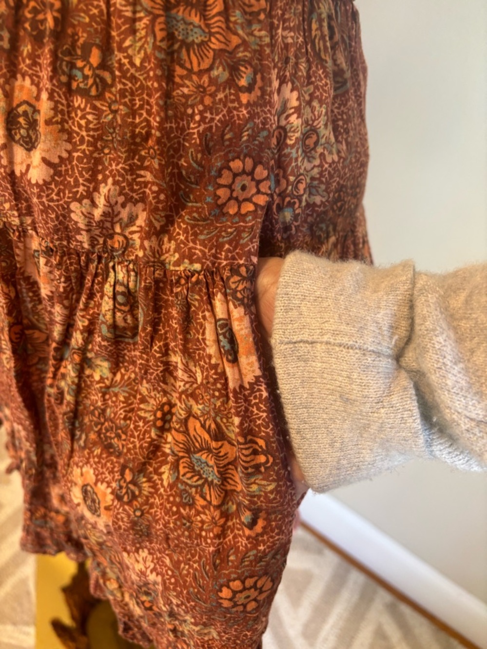 Ulla Johnson Rust & Cream Printed Smocked Waist Mini Dress Size Not Tagged RTR - Picture 5 of 8